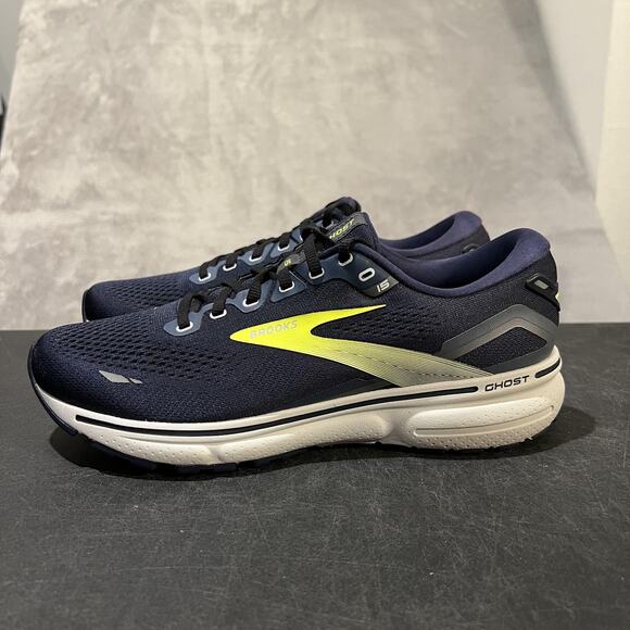 Brooks Ghost 15 Running Shoes Mens Size 9.5 Navy Blue Yellow 110393 1D 429 - Picture 3 of 10